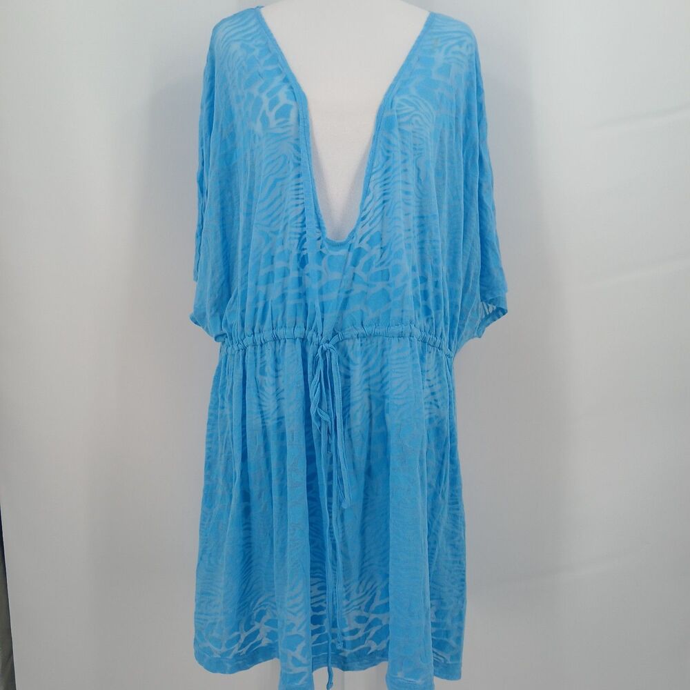 womens plus size 2XL romans swim cover up blue sheer swim dress beach summer